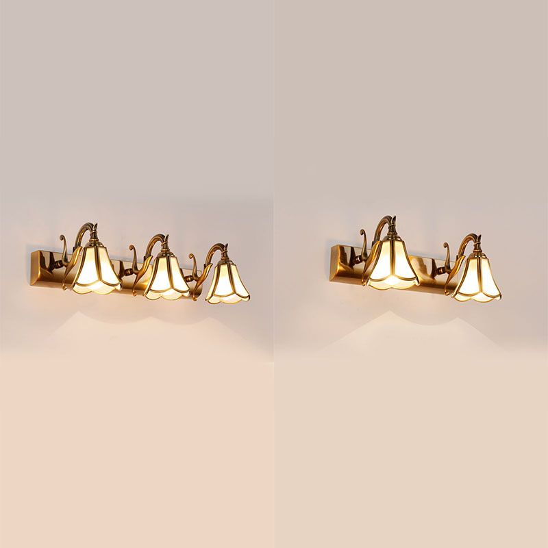 1-Light Glass Geometric Shade Wall Sconce Modern Style Mirror Wall Lighting in Brass