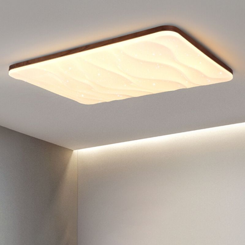 Brown Wood Modern Flush Mount Geometric Shape Ceiling Light with Acrylic Shade for Bedroom