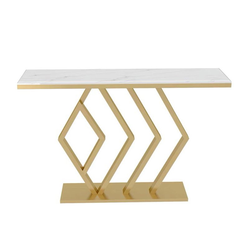 Glam Accent Table Antique Finish Console Sofa Table in Marble