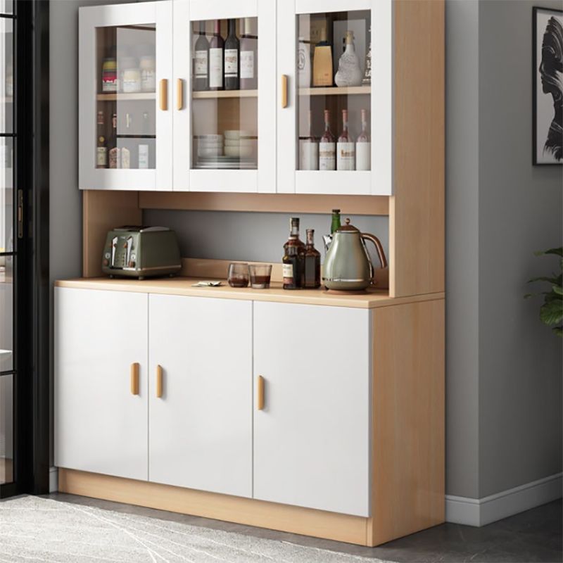 Modern Wood Dining Hutch Glass Doors Display Cabinet with Doors for Dining Room
