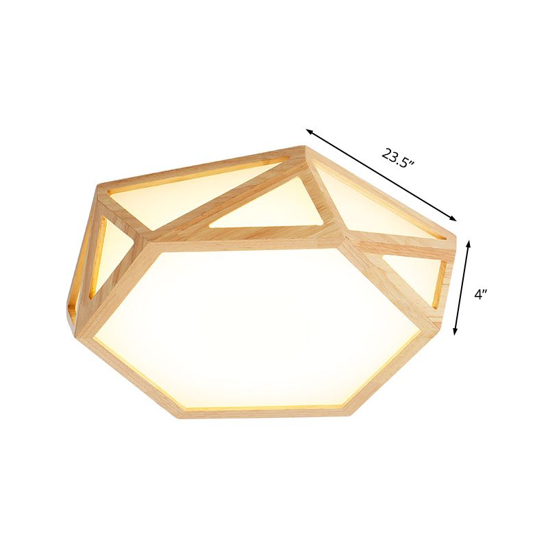 16"/19.5"/23.5" Wide Geometric Flush Mount Nordic Wood Beige LED Flush Mount Lamp for Living Room