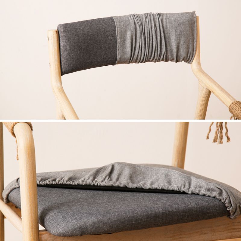 Country Style Dining Arm Chairs Indoor Linen Upholstered Open Back Armchair