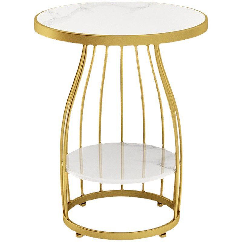 Modern Style Black/gold Metal Base Marble & SLATE Top Round Side Table