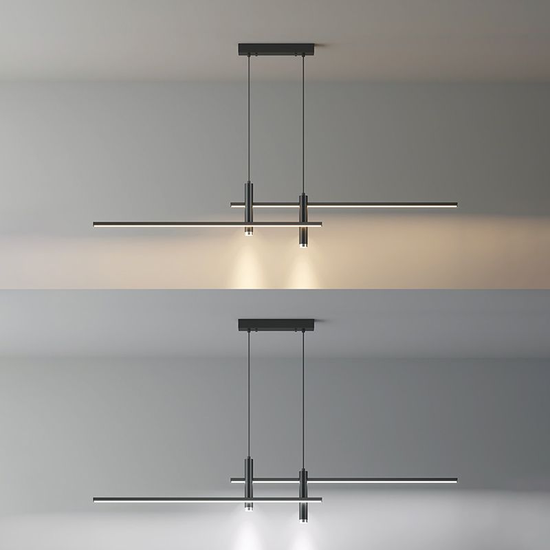 Dinning Room LED Hanging Ceiling Light Modern Island Chandelier Light with Linear Metal Shade