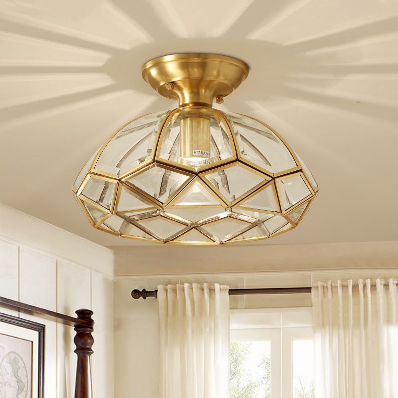Single Golden Flush Mount Lighting Glass Ceiling Light for Bedroom