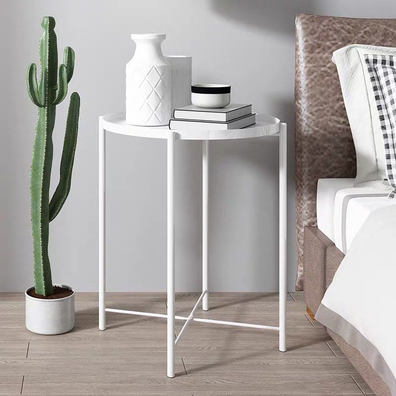 Mid-Century Metal Round Tray Top Side Table 20.5-inch Cross Legs End Table