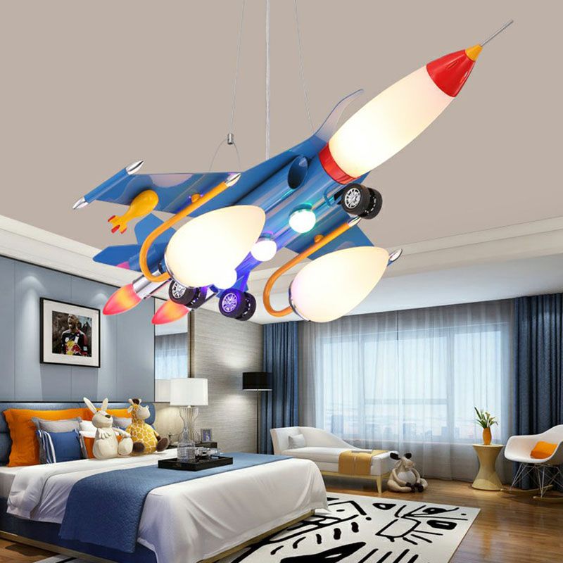 Metallic Aircraft LED Suspension Lighting Contemporary Blue Chandelier Light for Nursery