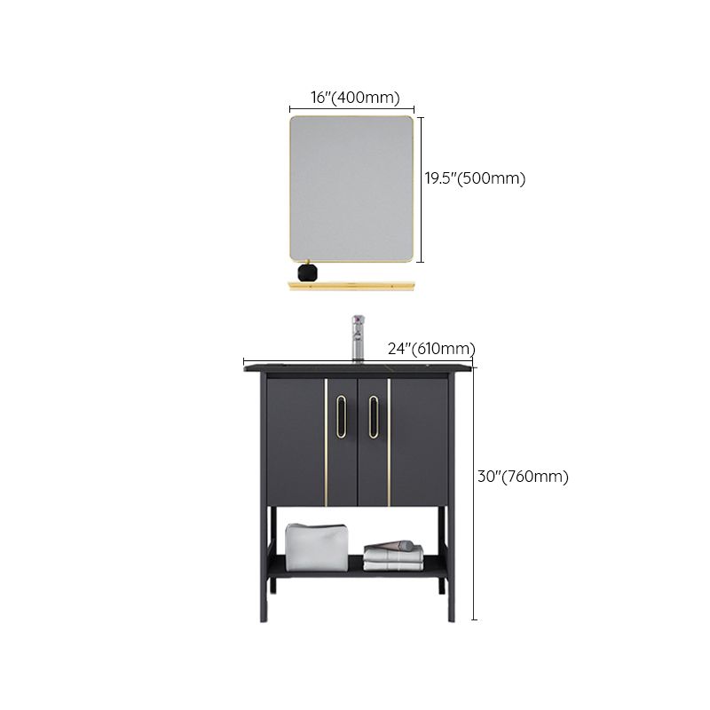 Single Sink Vanity Shelving Included Metal Frame 2 Doors Freestanding Modern Vanity