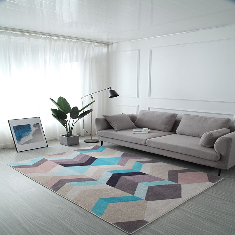 Pink Modern Area Rug Geometric Pattern Polyester Area Carpet Anti-Slip Rug for Living Room