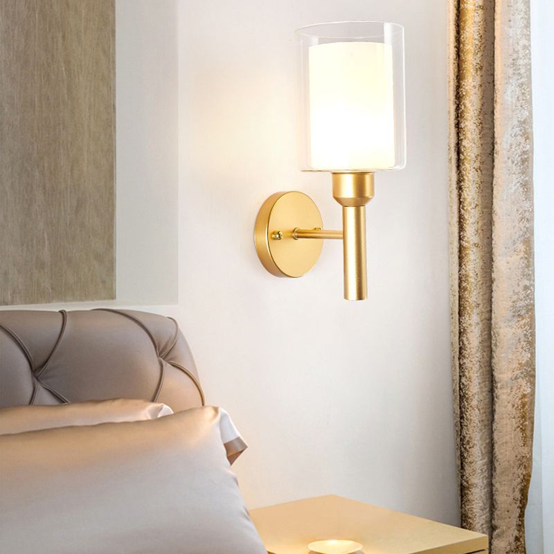 Glass Gold Wall Lamp in Modern Luxury Style Wrought Iron Wall Sconce for Bedroom