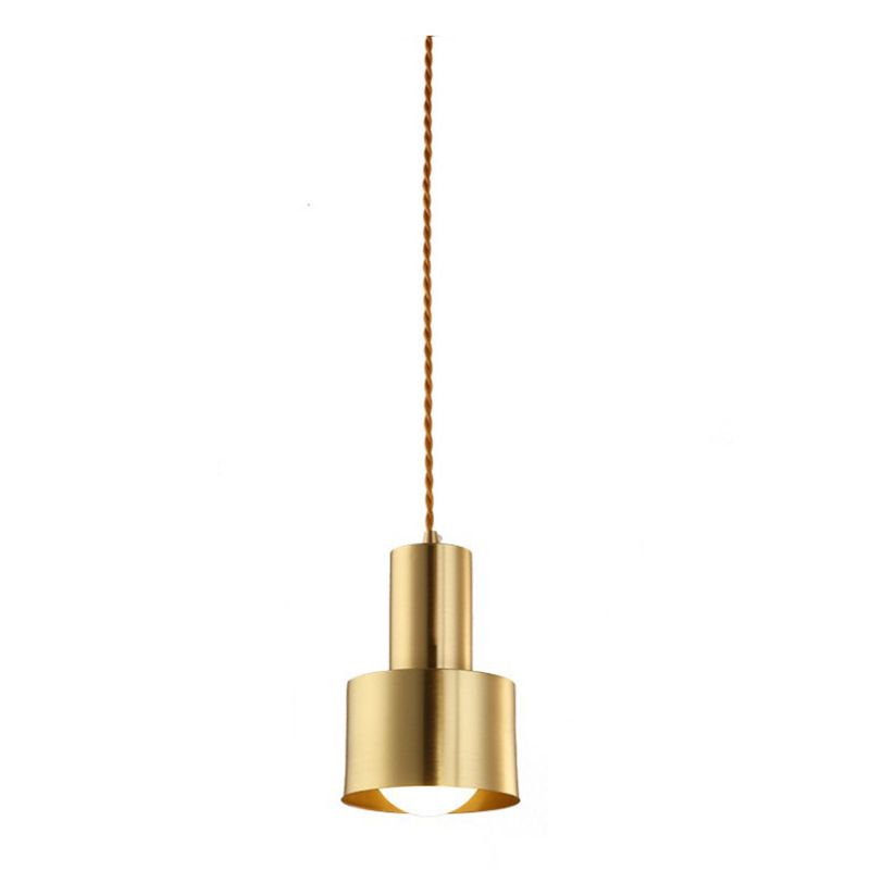 Gold Cylindroid Pendant Light in Modern Creative Style Copper Indoor Hanging Lamp