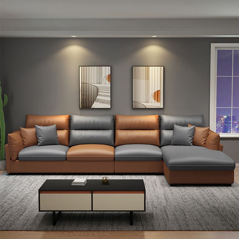 Mid Century Modern Faux Feather 4-seat Sofa & Chaise For Living Room