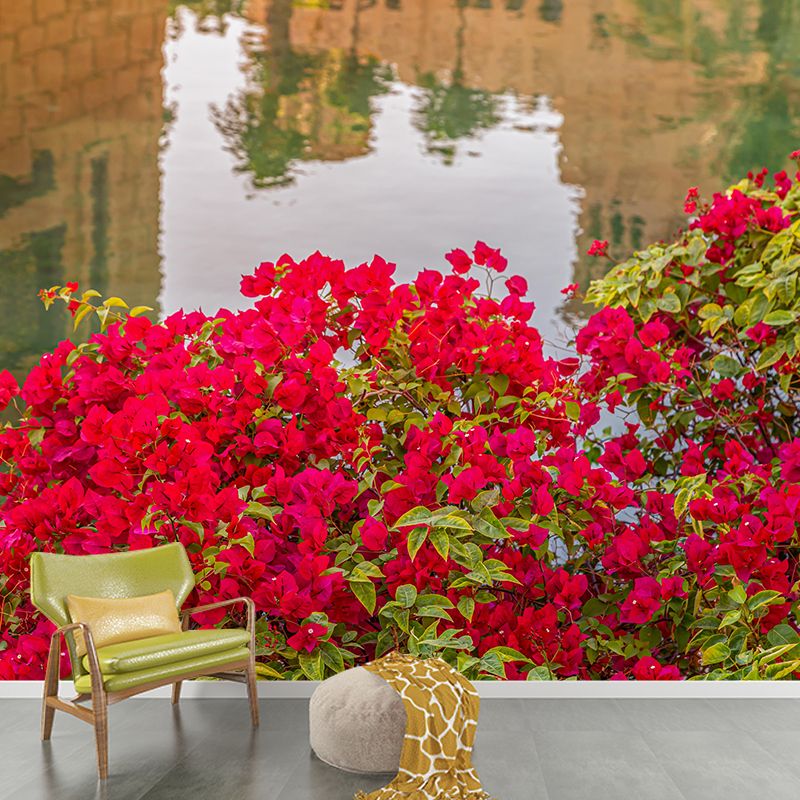 Customized Bougainvillea Mural Wall Covering Decorative Mildew Resistant for Living Room