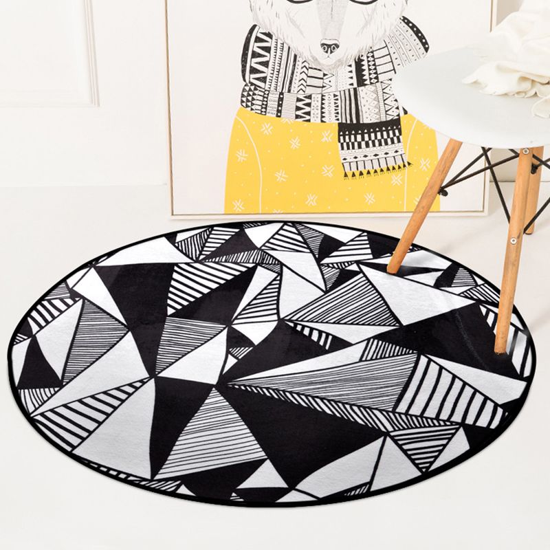 Modern Living Room Area Rug Multi-Color Triangular Pattern Carpet Polyester Washable Rug