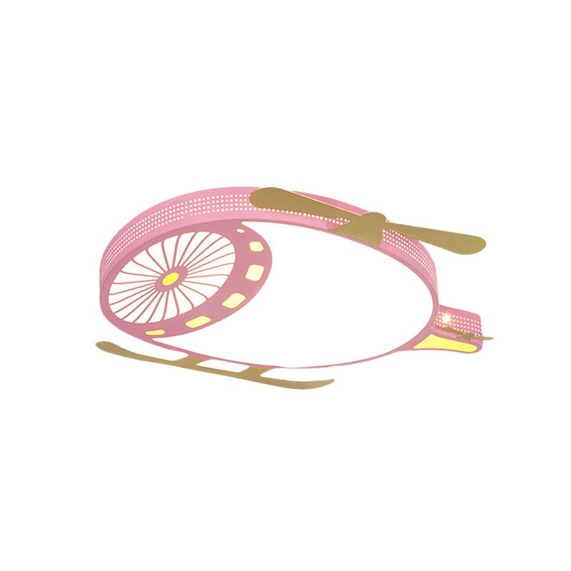 Kids Helicopter Ultrathin Ceiling Fixture Acrylic Dorm Room LED Flush Mounted Light in Pink/Blue