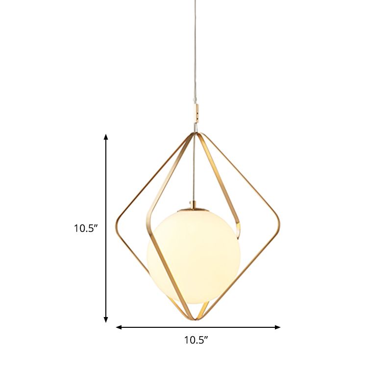 Gold Caged suspendu suspension minimaliste 1 tête à la tête en métal Éclairage vers le bas pour chambre, 10,5 "/ 16" W