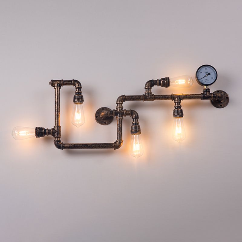 Metal Water Pipe Shade Wall Lighting Industrial Style 5 Lights Wall Mounted Light Fixture