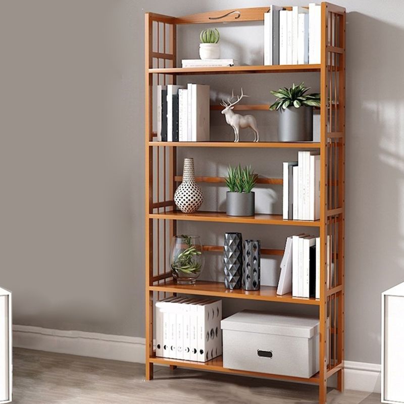 Modern Vertical Bamboo Shelf Etagere Espresso Shelf Bookcase for Bedroom