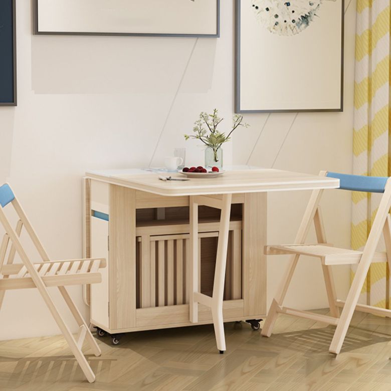 Modern Style Rectangle Solid Wood Dining Site Table with Drop-Leaf