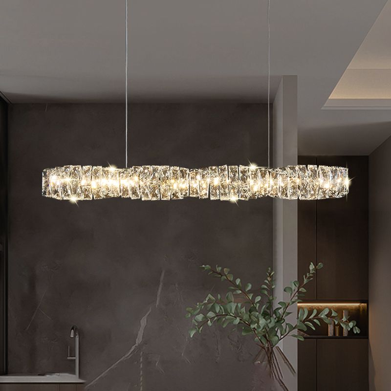 LED Crystal Ceiling Pendant Fixture Cylinder Kitchen Island Light in Gold / Sliver