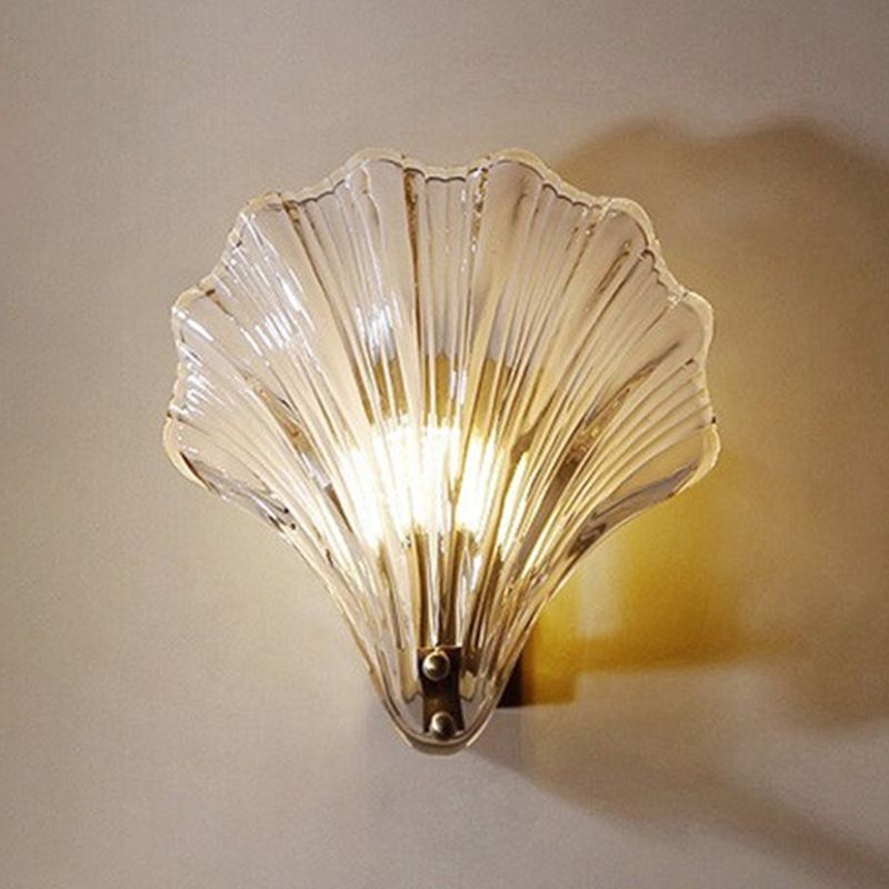 Glass Shell Shape Sconce Light Modern-Style 1 Light Wall Light Fixtures in Gold