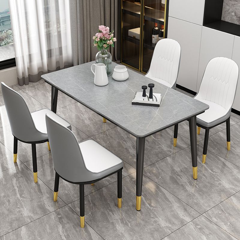 Sintered Stone Dining Table Industrial Style Black 4 Legs Base Rectangle Table for Home