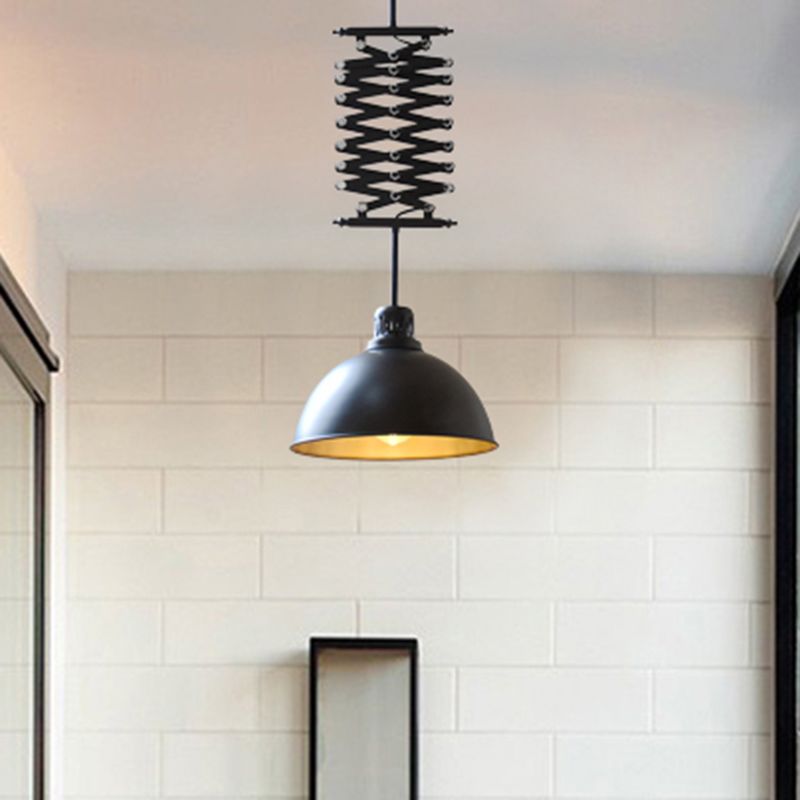 Extendable Dome Metallic Ceiling Light Industrial Style 1 Bulb Balcony Pendant Lighting in Black/White