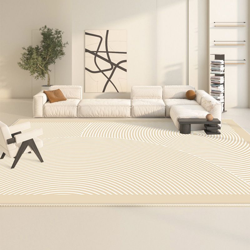 Polyster Rectangle Area Rug Living Room Banded Pattern Non-Slip Backing Modern