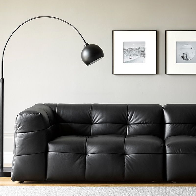 Contemporary Leather Seating Tufted Square Arm Sofa for Living Room