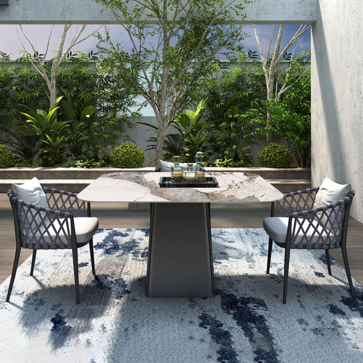 Stone Top Patio Dining Table Set 1/4/5 Pcs Square Patio Dining Table