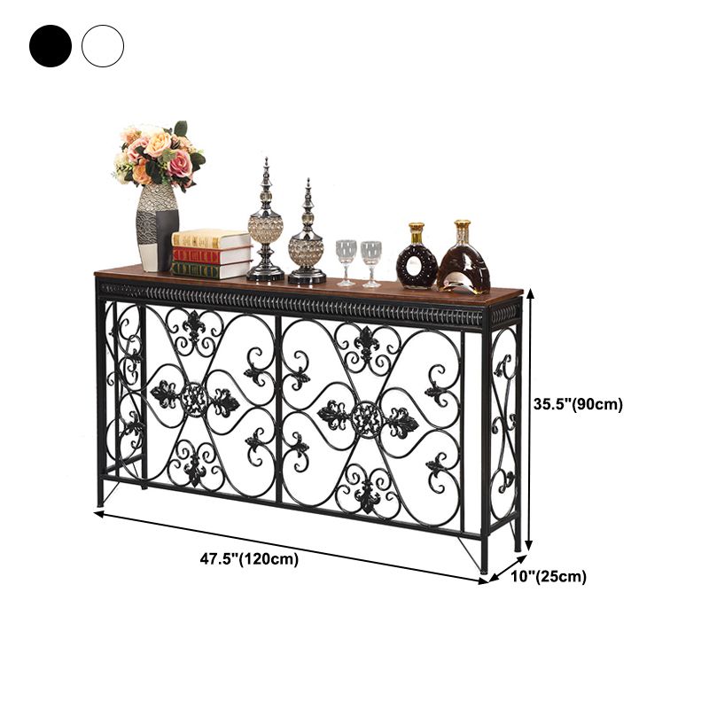 French Country Wood Frame Console Table Rectangle for Hall Dark Brown&White Sofa Table
