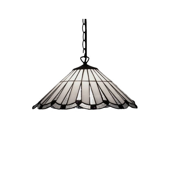 Tiffany Cone Hanging Lamp White/Brown Stained Art Glass 1 Bulb Ceiling Pendant Light for Dining Room