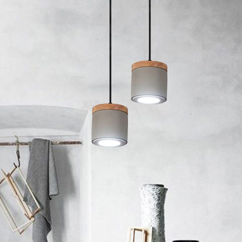 Cylindrical Dining Room Pendant Antiqued Cement LED Grey Hanging Light Fixture in Warm/White Light