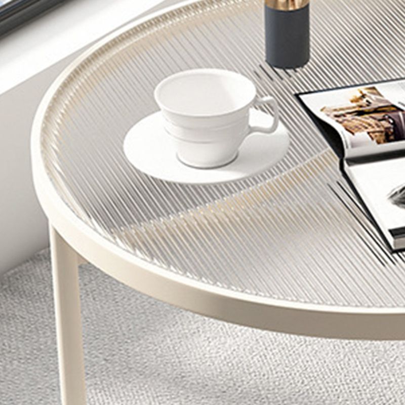 11.8" H Modern Round Glass Coffee Table Iron 3 Legs Cocktail Table