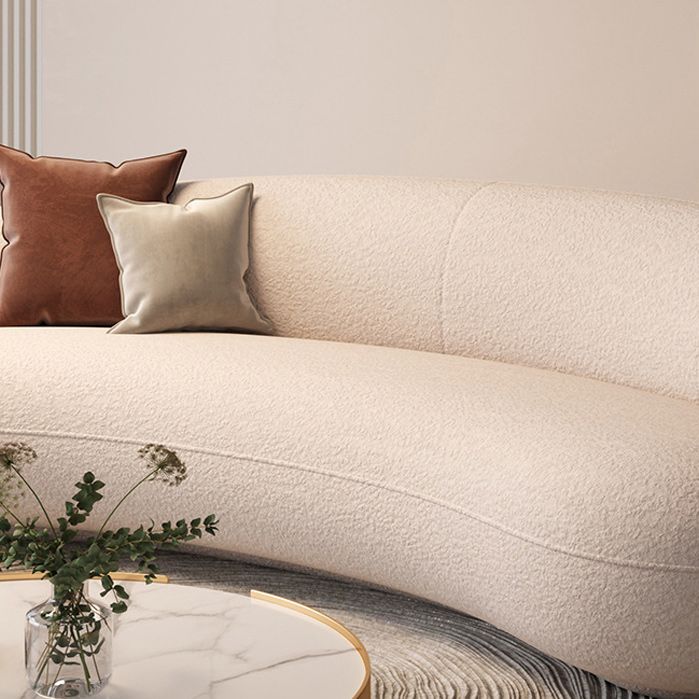 Contemporary Wool Curved Sofa Minimalist Beige Sloped Arm Sofa