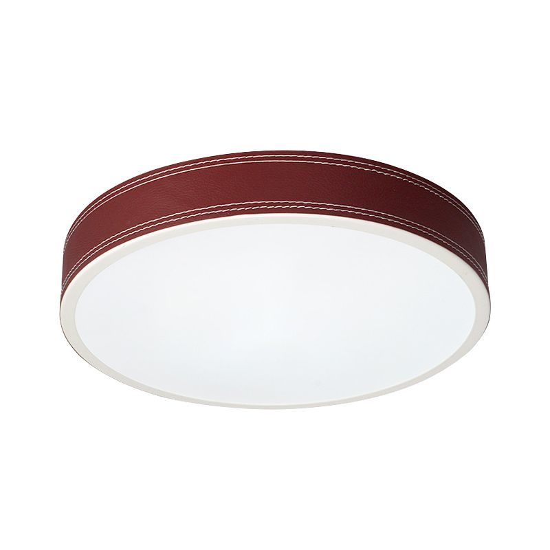 Luz de techo de disco con luz LED nórdica de montaje empotrado de cuero rojo/azul/verde para dormitorio en blanco cálido/blanco, 12 "/16"/19,5 "de diámetro