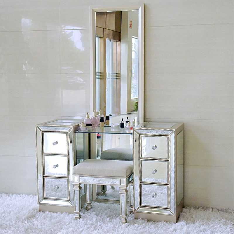 Sliver Glass Vanity Set 15.74" Wide Make-up Vanity with 6 Storage Drawers