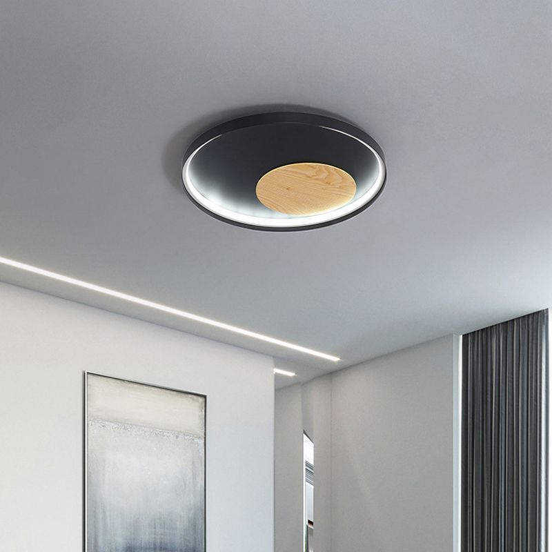 Disk Metal Ceiling Light Mounted Fixture Minimalist White/Black 12"/16"/19.5" Wide LED Flush Light, Natural Light/Remote Control Stepless Dimming