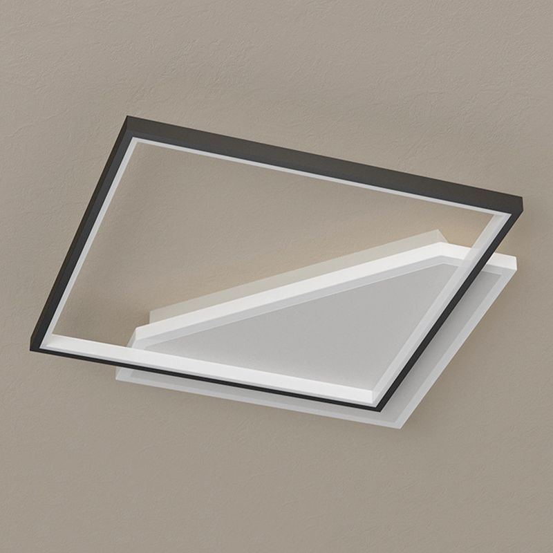 Metal Geometric Shape Flush Mount Light Modern-Style 2 Lights Flush Ceiling Light in Black