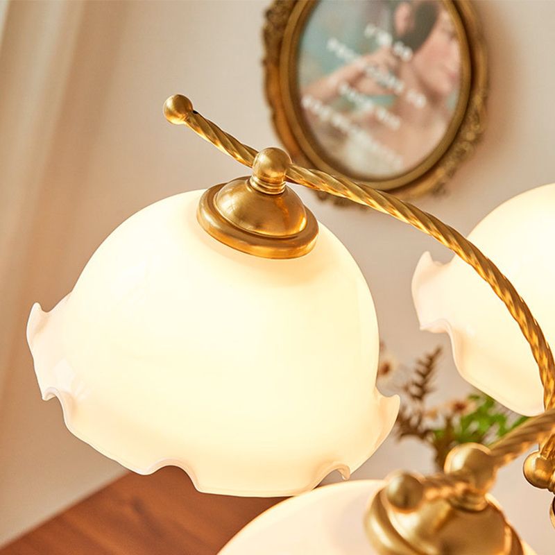 Nordic Chandelier Wooden Dining Room Suspension Light with Glass Shade