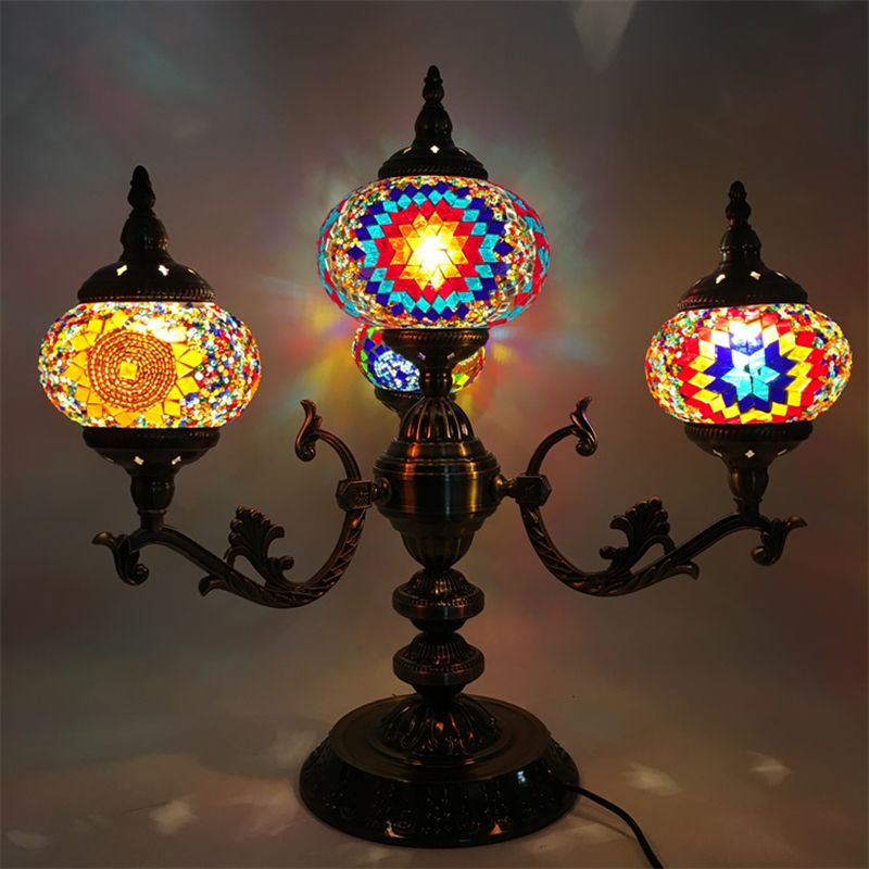 Bohemen ovaal nachtkastje licht 4 lampen glas in lood nachttafelverlichting in rood/geel/oranje voor slaapkamer