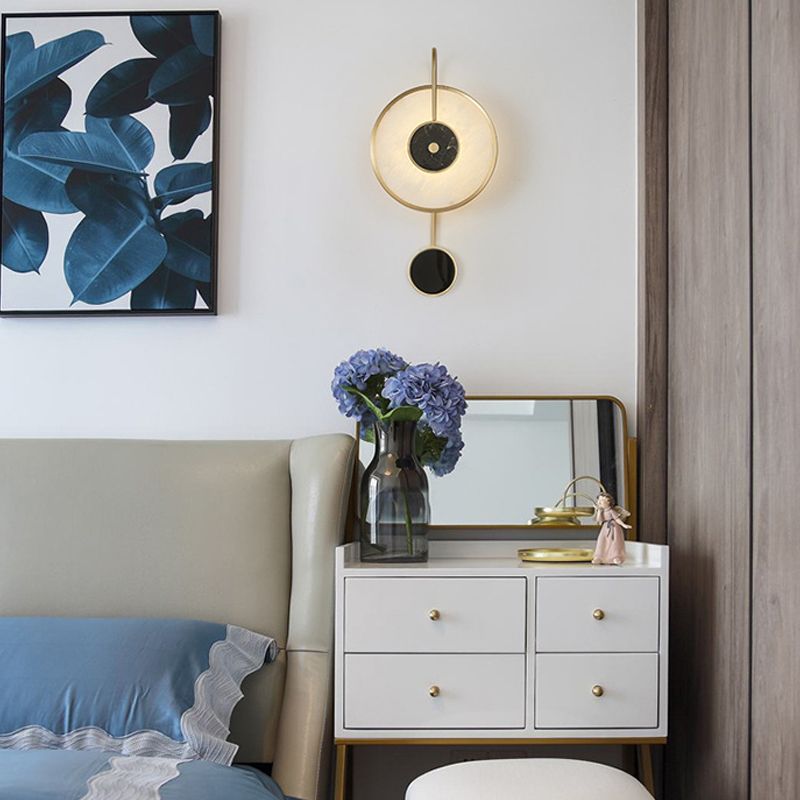 Modern Metal Wall Light Gold Round 20" High Wall Sconce with Mica for Bedroom