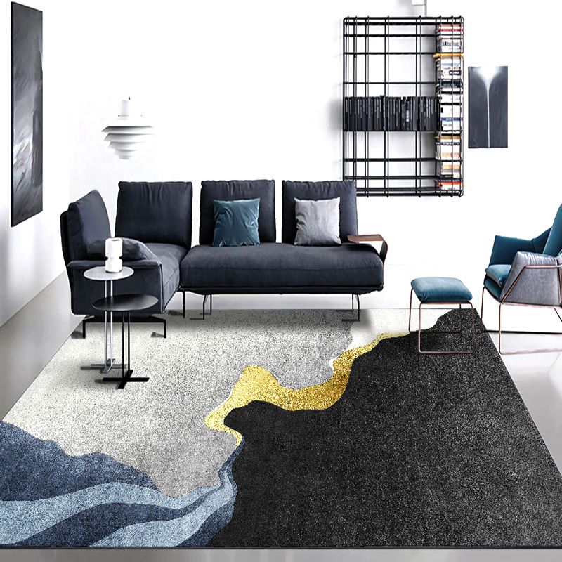 Minimalist Abstract Printed Rug Gray Tone Polyester Area Carpet Non-Slip Backing Rug for Bedroom