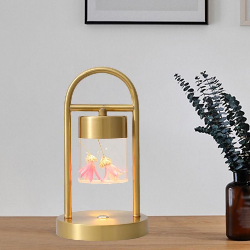 Lampe de table de colonne en or simplicité clair de bureau à LED en verre transparent avec cadre en métal en forme de U