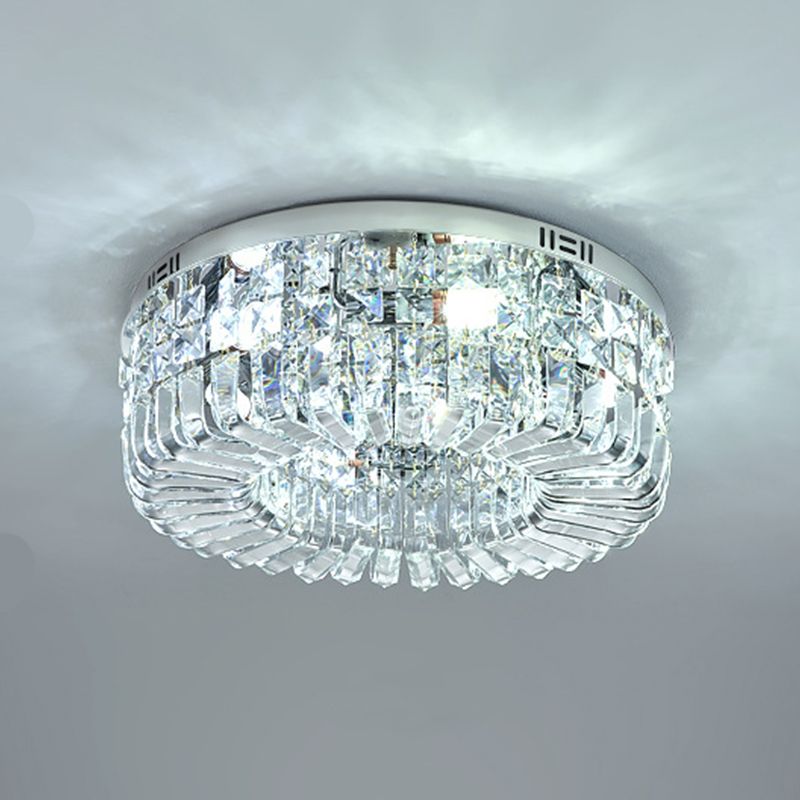 Plafonnier en cristal de forme ronde, montage encastré moderne en acier inoxydable pour chambre d'étude