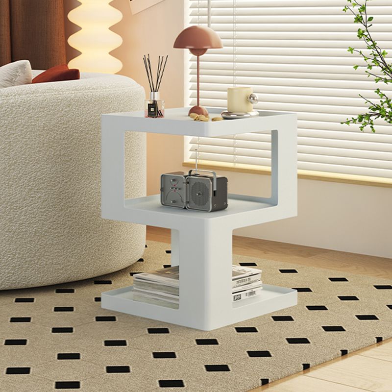 Ultra-Modern Side End Snack Table with Metal Shelves Bedroom Side Table in White