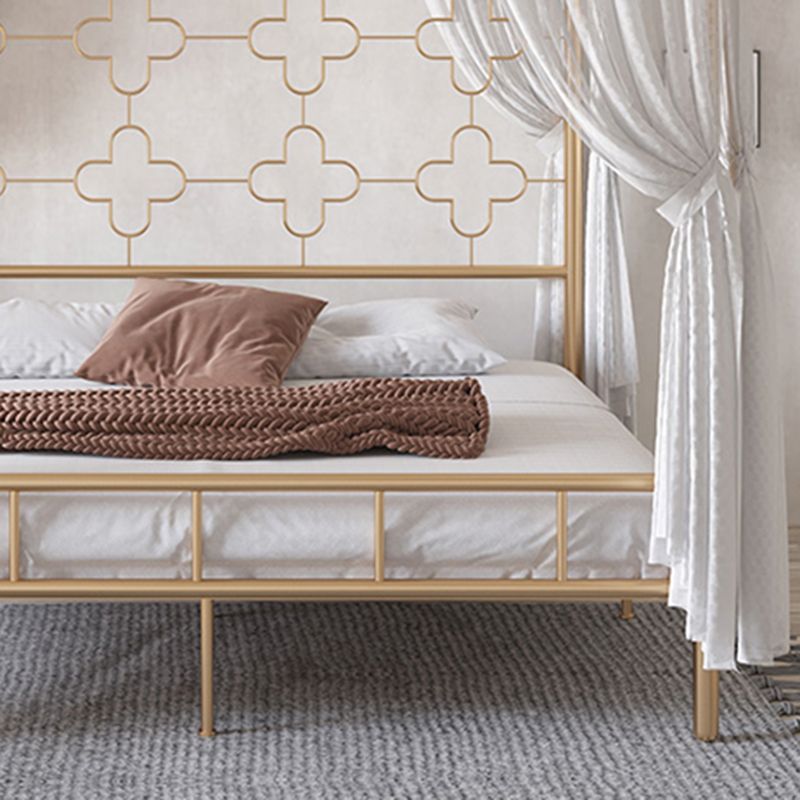 Metal Four Poster Bed with Open-Frame Headboard, Glam Standard Bed