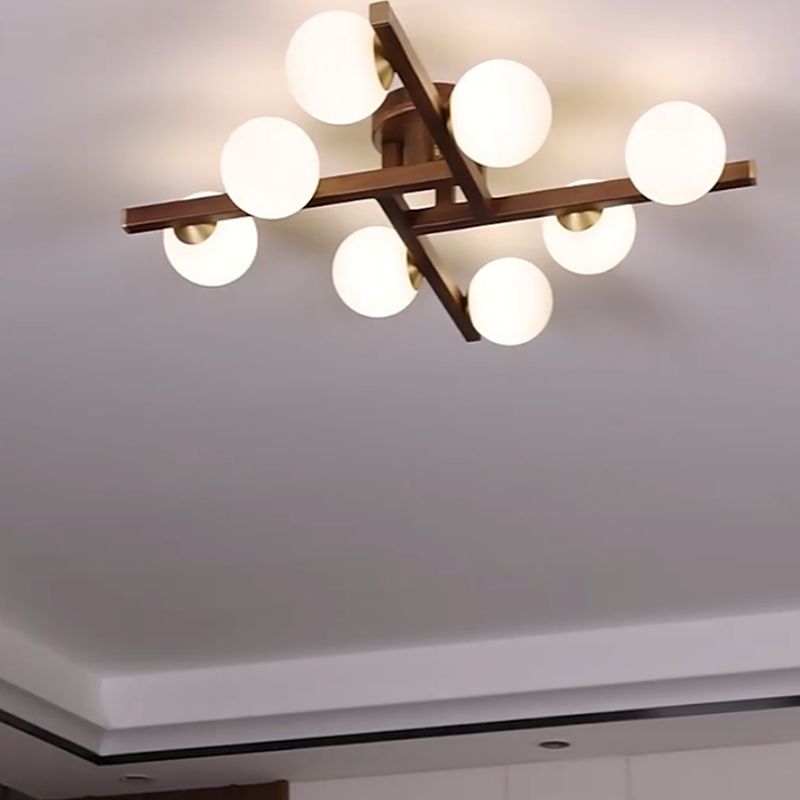 Modern Simple Ceiling Lamp Wooden Ball Shape Shade Ceiling Light for Living Room