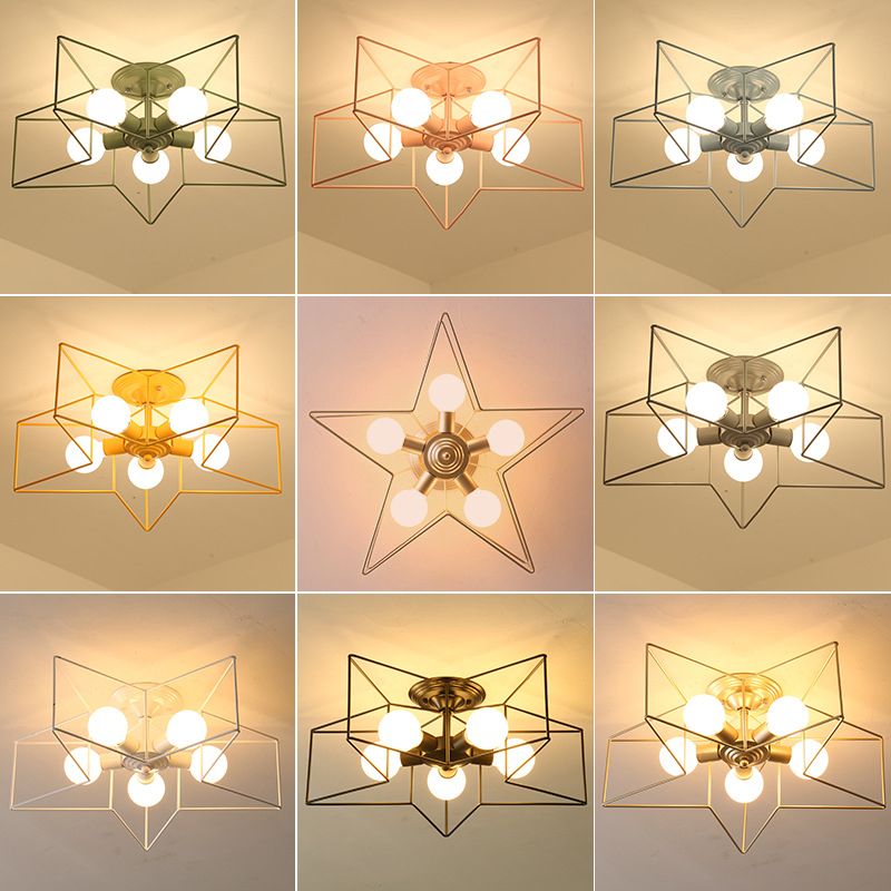 Metal Star Shape Flush Mount Light Industrial Style 5 Lights Flush Mount Ceiling Fixture