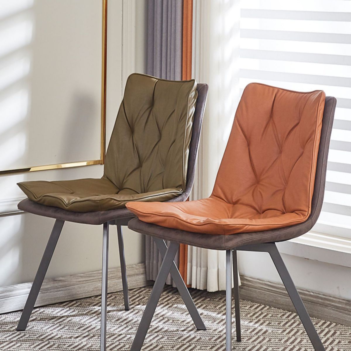 Matte Finish Leather Dining Chair Contemporary Home Solid Back Side Chair